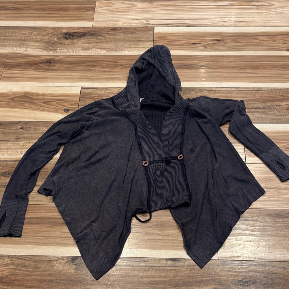 Free People Charcoal Hooded Cardigan